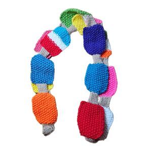 Hand Made Knitted Multi Colored Popsicles Joined Together Scarf 65" X 2-1/2"